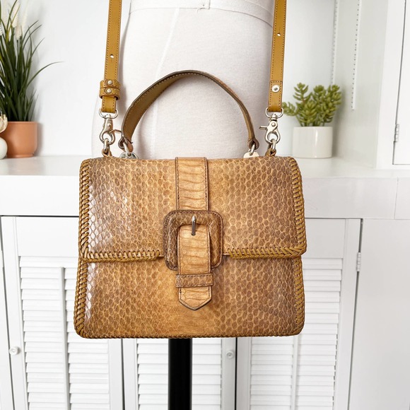 Brahmin Handbags - Brahmin Cognac Everett Leather Mini Francine Satchel Crossbody Bag